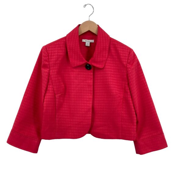 Dressbarn Women's Red Self-Checked 3/4 Sleeve One-Button Short Jacket Size 10 - Picture 1 of 13